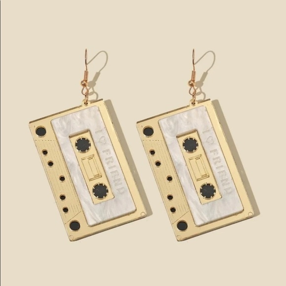 Accessories - Cassette tape earrings gold